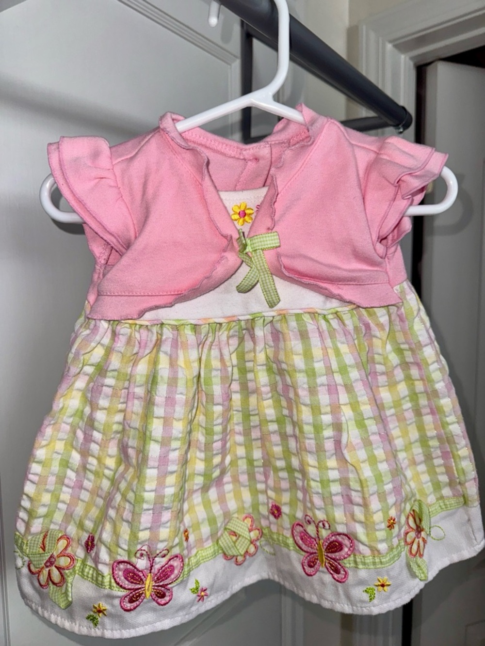 Youngland Pink and Green Butterfly Embroidered Dress